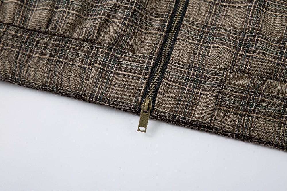 Vintage Plaid High Street High Neck Jacket