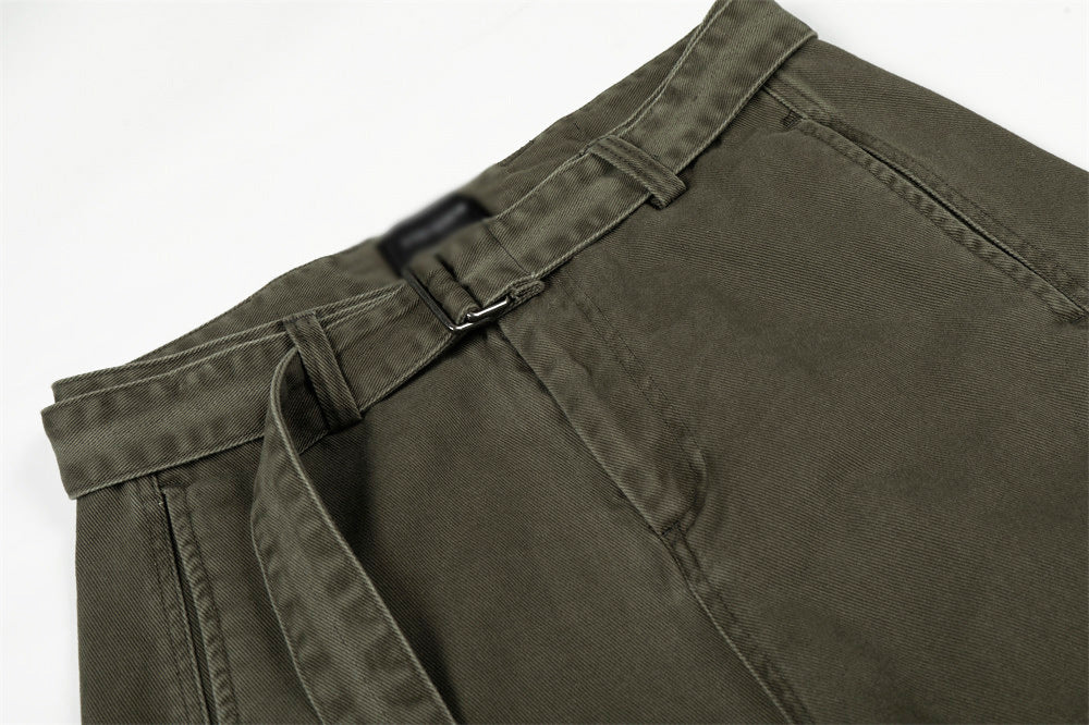 American Style Solid Color With Belt Wide Leg Pants