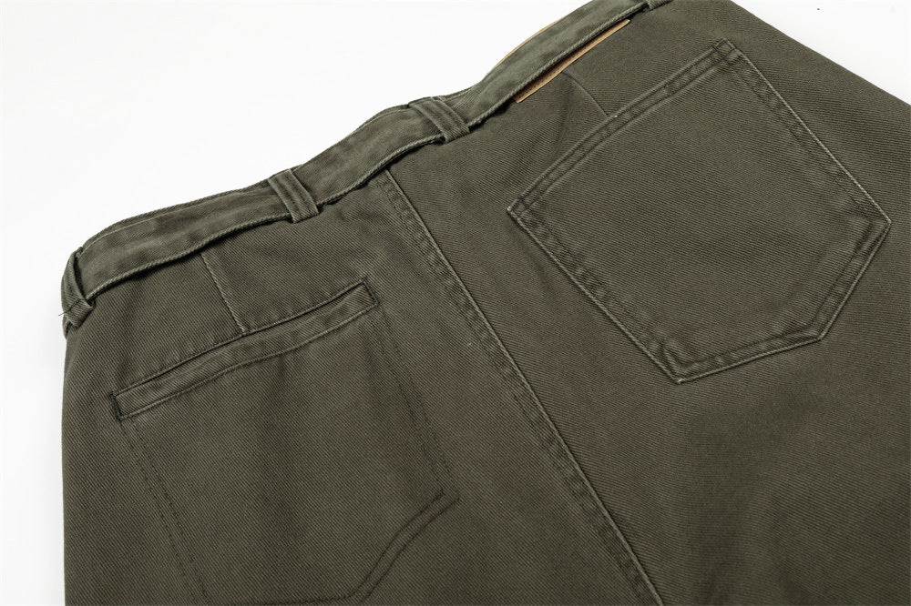 American Style Solid Color With Belt Wide Leg Pants