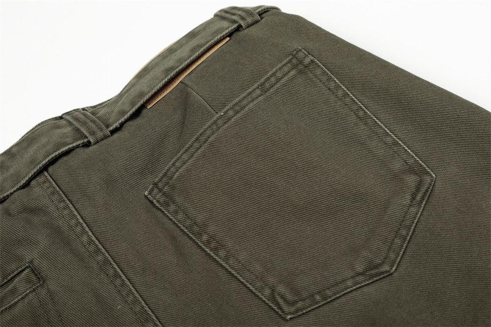American Style Solid Color With Belt Wide Leg Pants