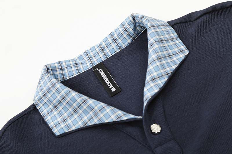 Plaid Patchwork Short-Sleeved Polo Shirt