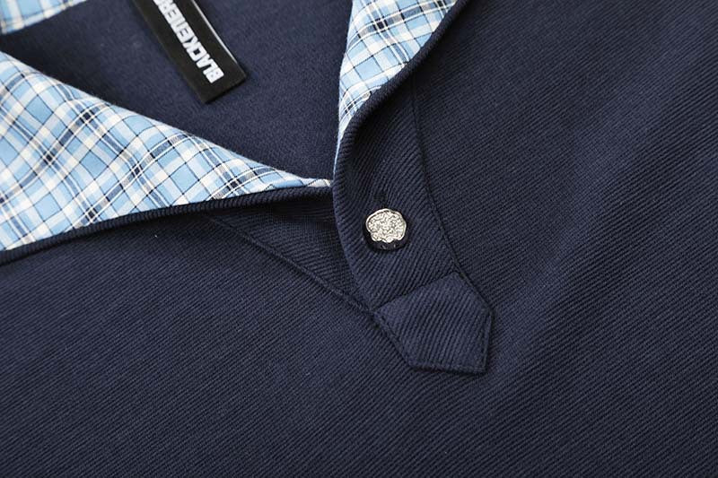 Plaid Patchwork Short-Sleeved Polo Shirt