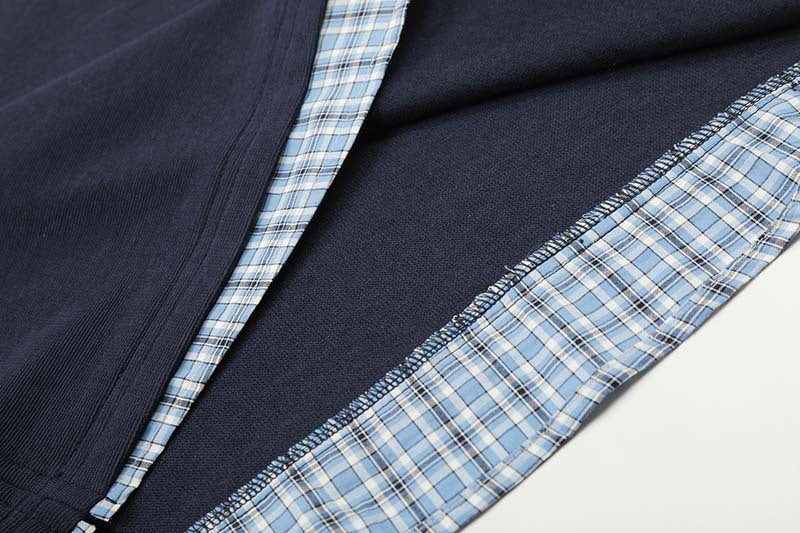 Plaid Patchwork Short-Sleeved Polo Shirt