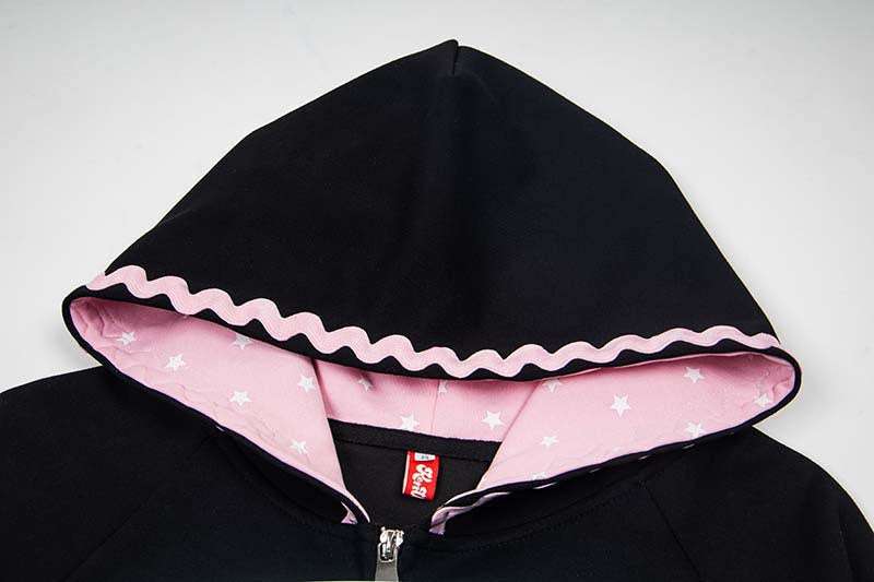 Star Appliqué Color-Block Zip Hoodie