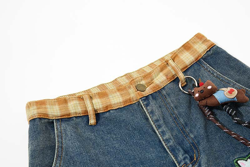 Colorful Wide-Leg Cargo Denim Pants