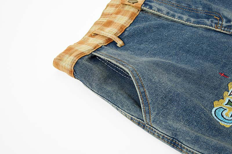Colorful Wide-Leg Cargo Denim Pants