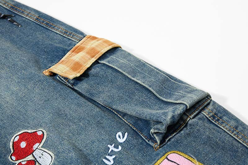 Colorful Wide-Leg Cargo Denim Pants