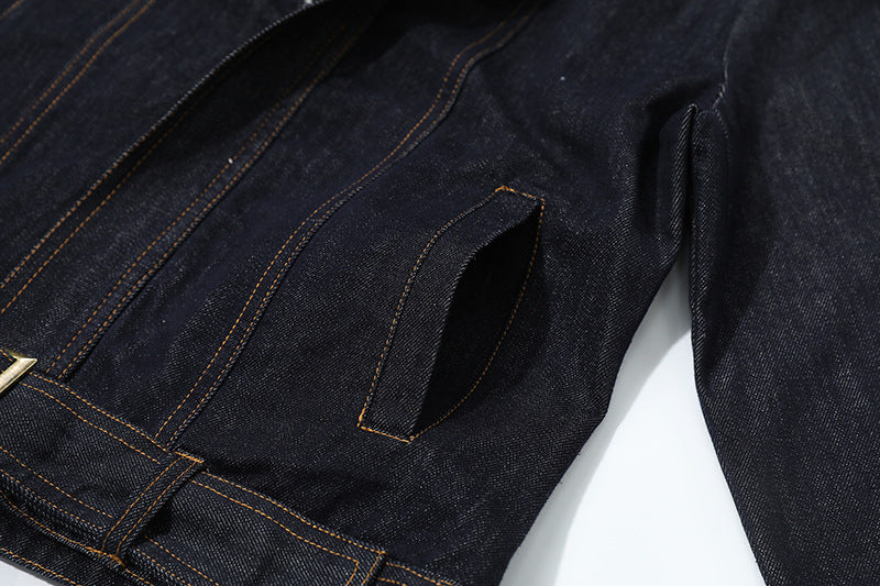 DAXUEN Cropped military denim jacket with gold stitching