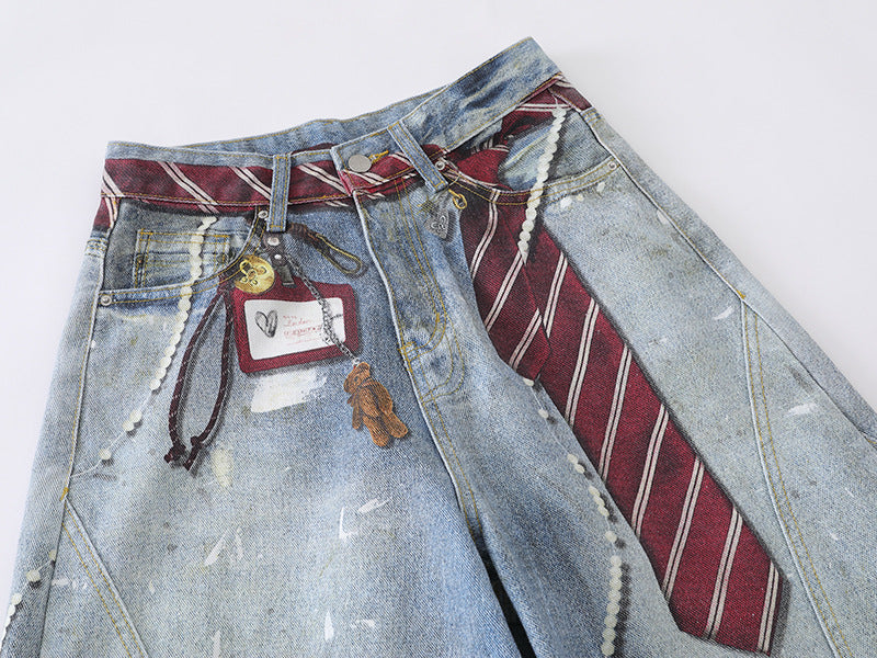 Distressed Light Blue Baggy Denim Jeans