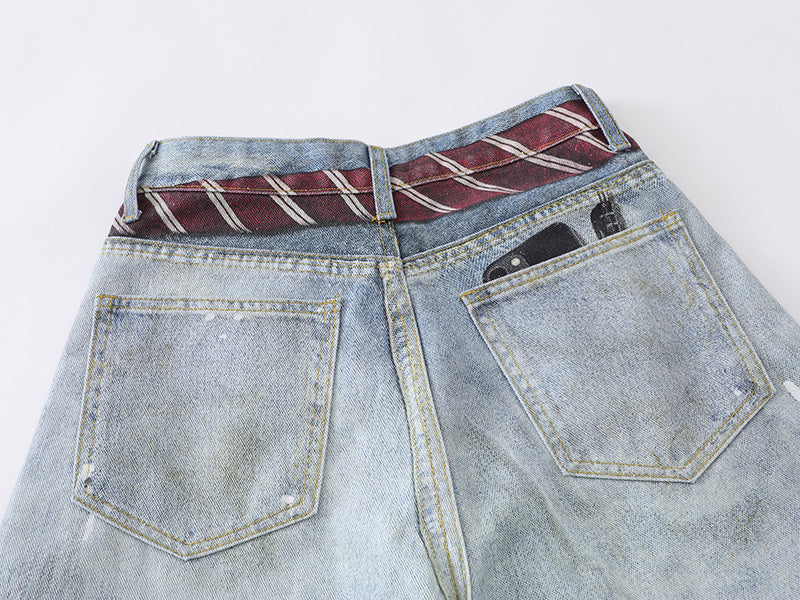 Distressed Light Blue Baggy Denim Jeans