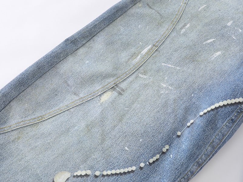 Distressed Light Blue Baggy Denim Jeans