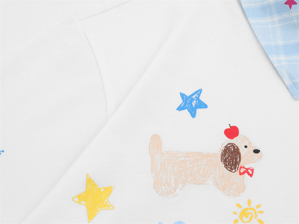 Crayon Print Gingham Collar Shirt