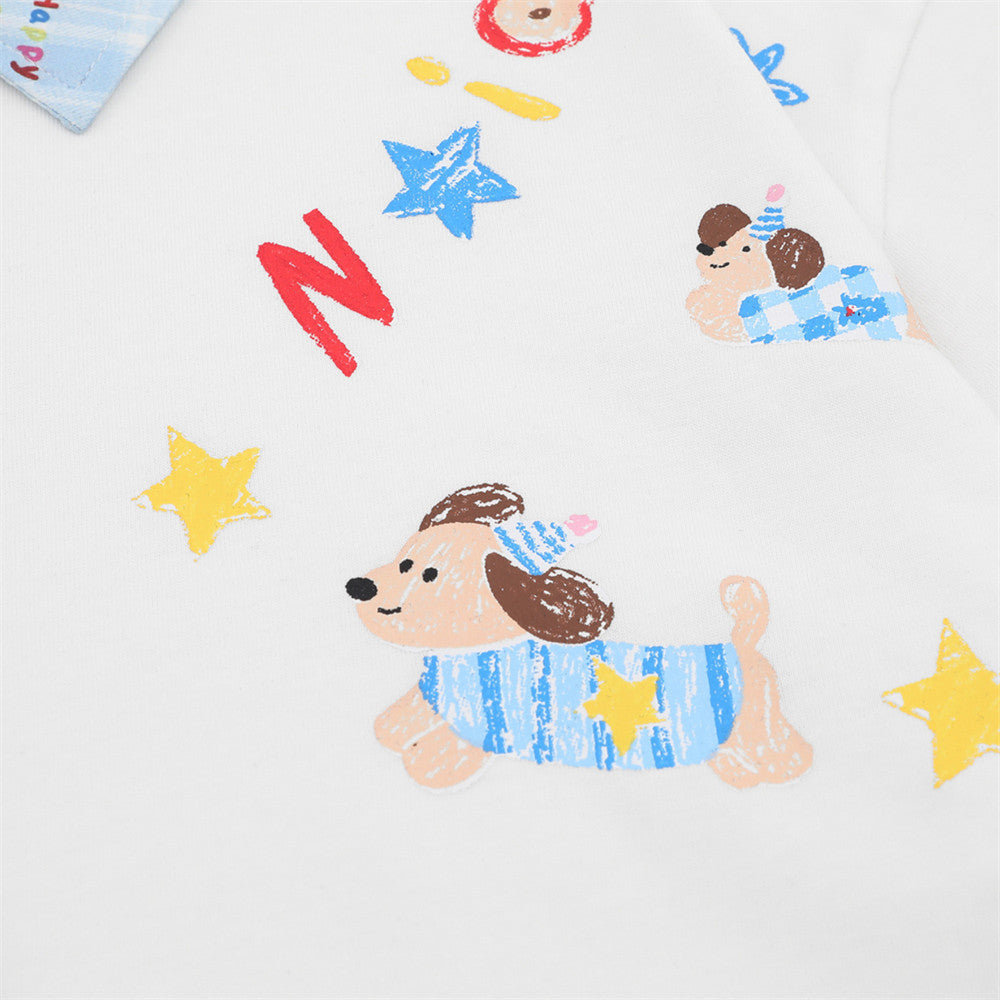 Crayon Print Gingham Collar Shirt