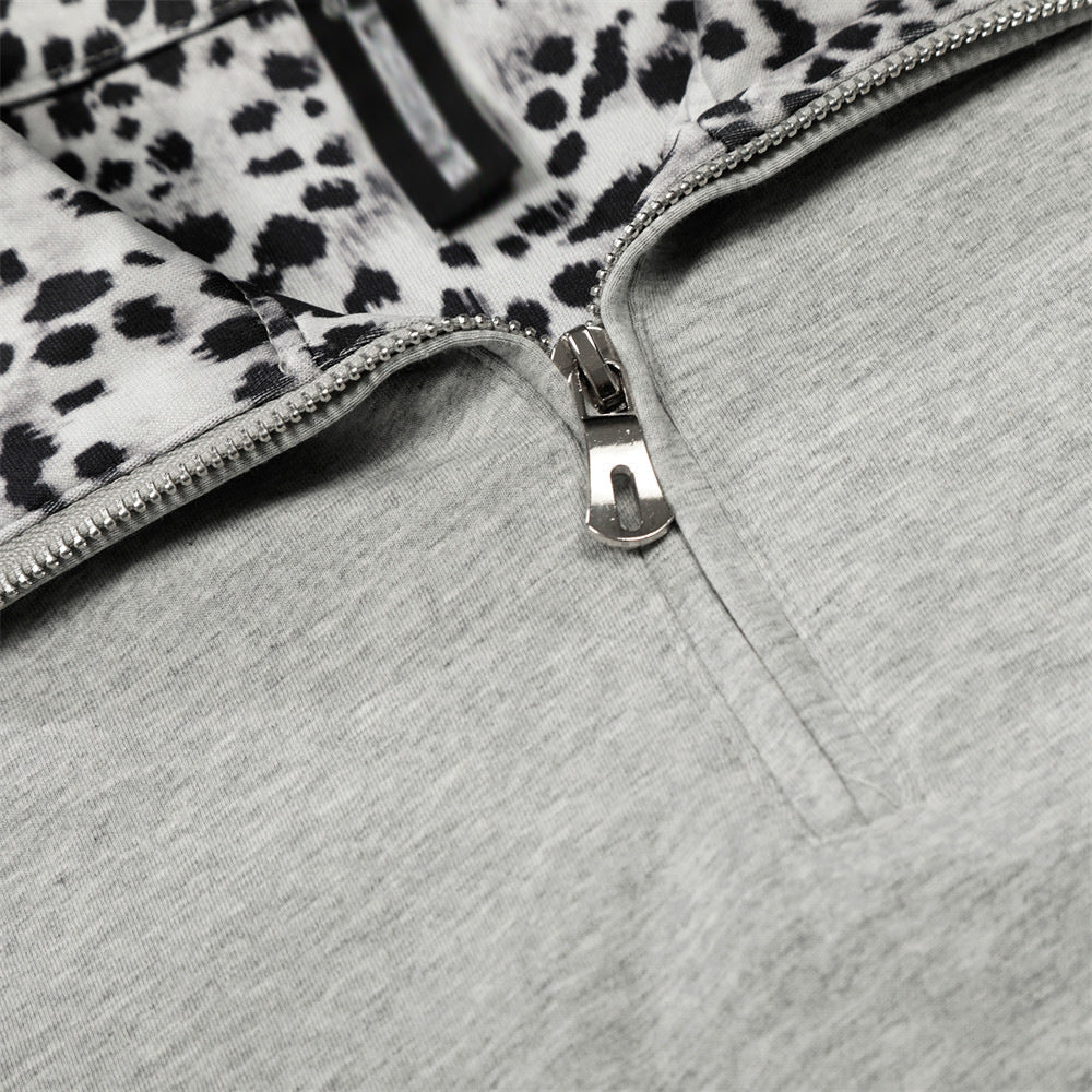 Leopard Print Half-Zip Polo Shirt