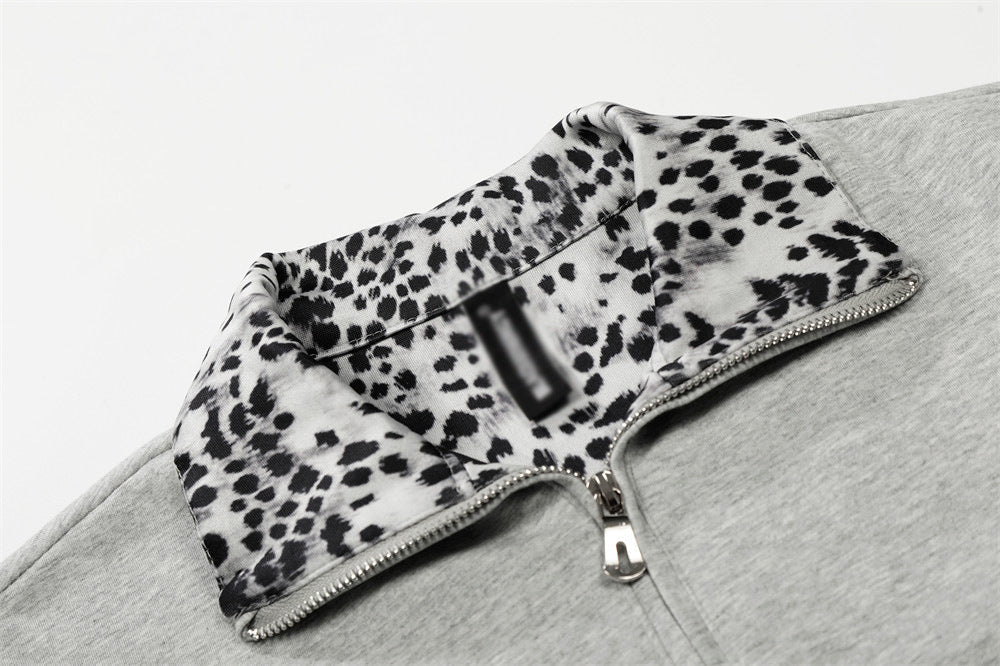 Leopard Print Half-Zip Polo Shirt