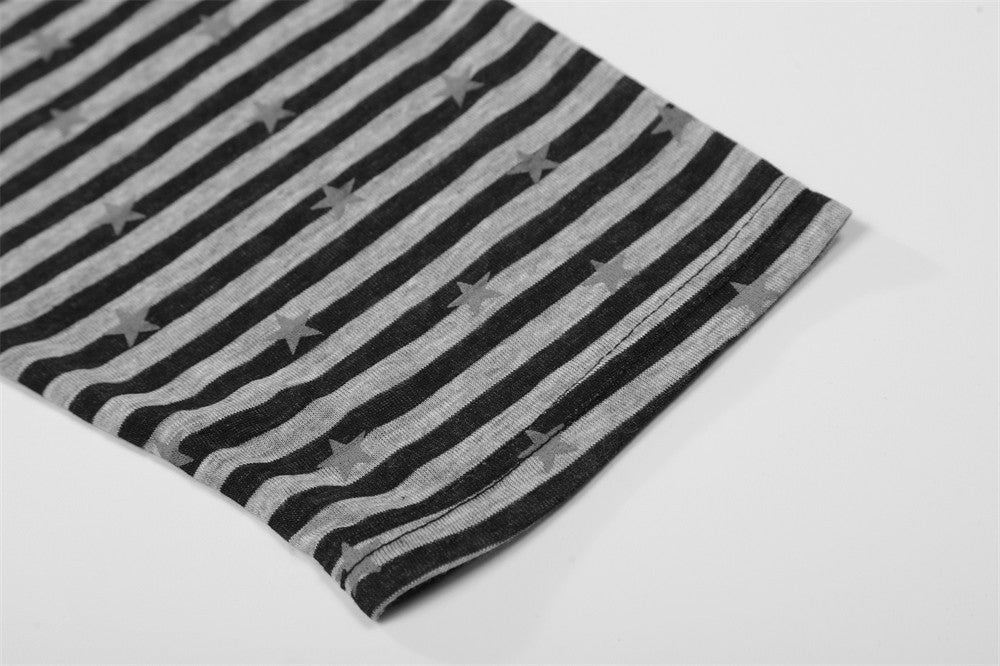 Star Print Striped Long-Sleeve Polo