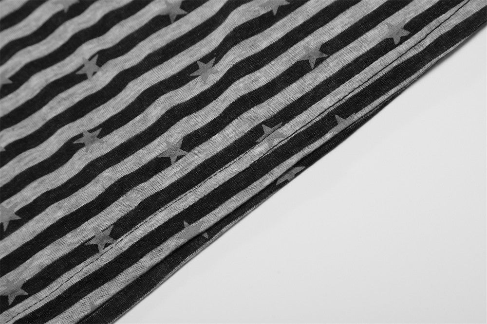 Star Print Striped Long-Sleeve Polo