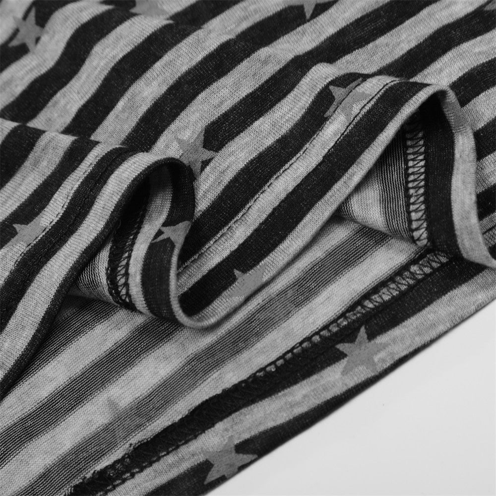 Star Print Striped Long-Sleeve Polo