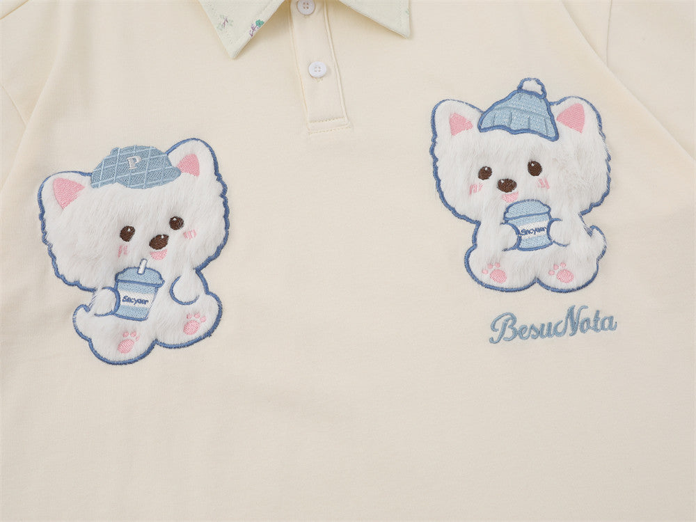 Besticktes Cartoon-Poloshirt — Kurzarm