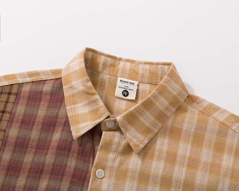 Langärmliges Hemd mit Patchwork-Karomuster