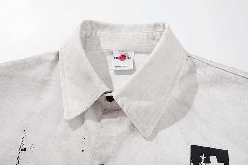 Chemise boutonnée à imprimé graphique grunge usé