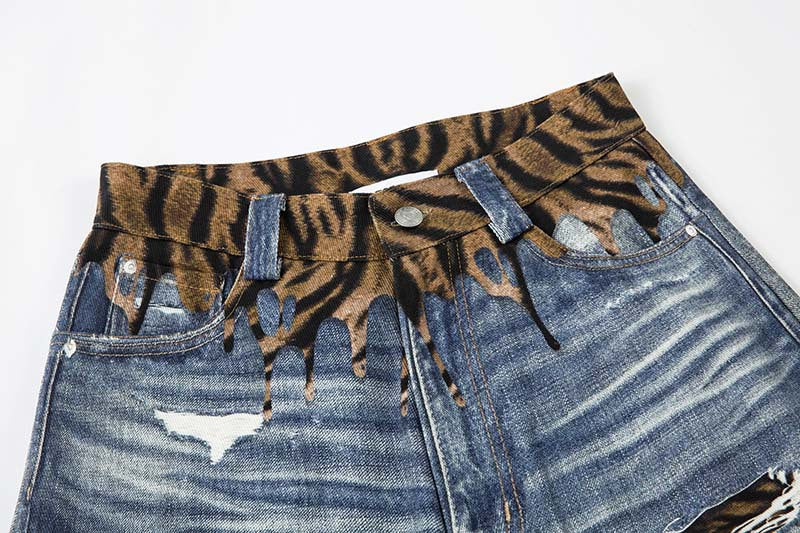 DAXUEN Distressed wide-leg jeans with tiger stripe pattern