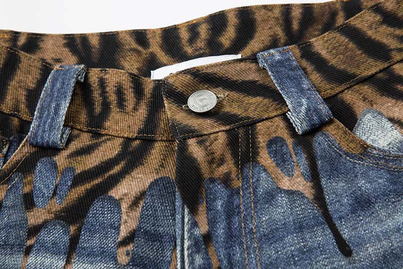 DAXUEN Distressed wide-leg jeans with tiger stripe pattern