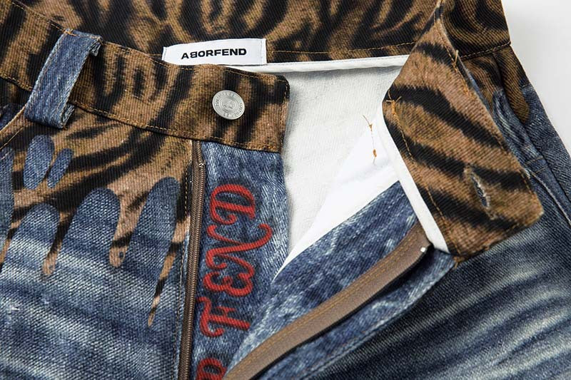 DAXUEN Distressed wide-leg jeans with tiger stripe pattern