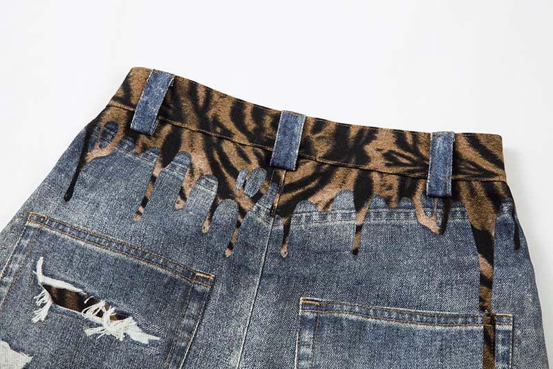 DAXUEN Distressed wide-leg jeans with tiger stripe pattern