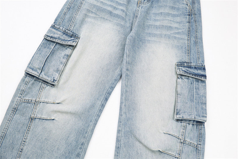 Jean cargo large bleu clair délavé