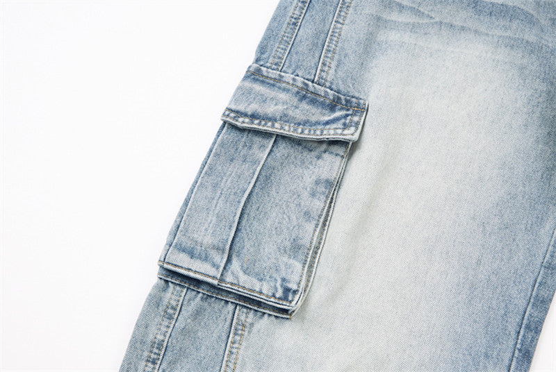 Jean cargo large bleu clair délavé