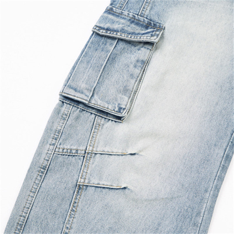 Jean cargo large bleu clair délavé