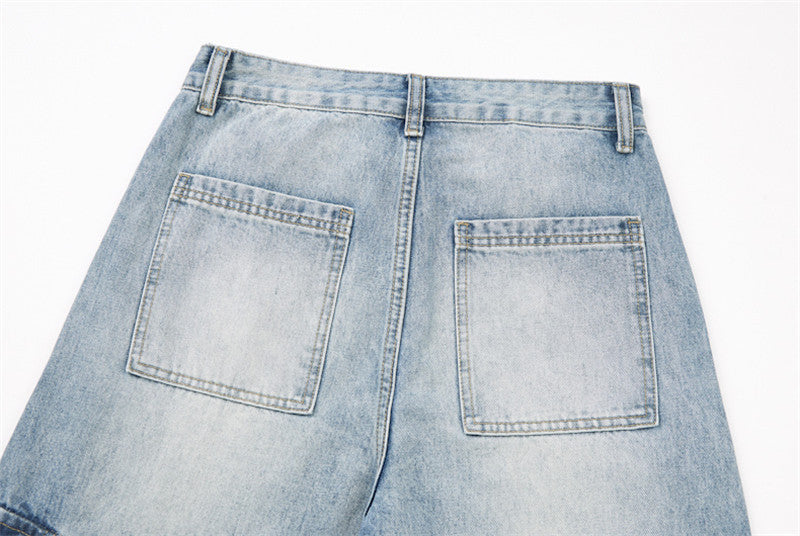 Jean cargo large bleu clair délavé