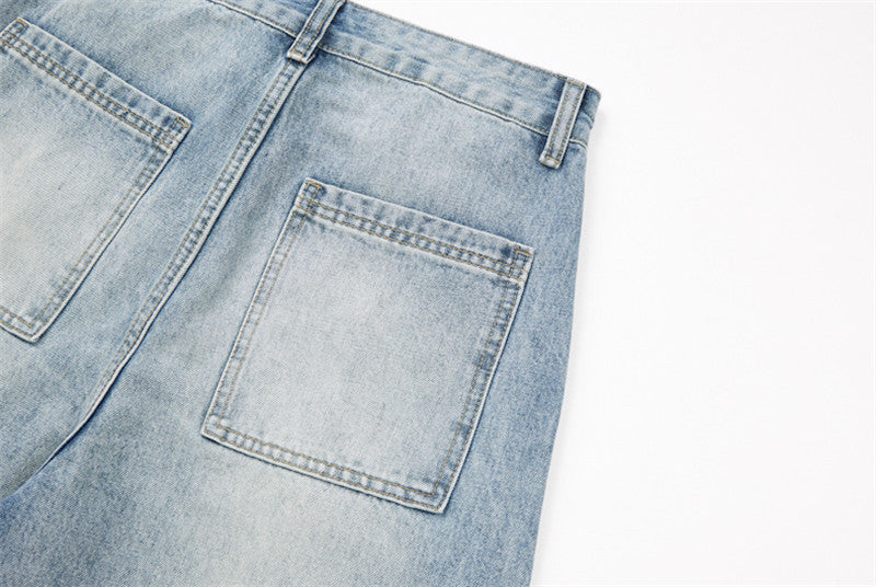 Jean cargo large bleu clair délavé