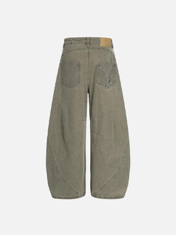Vintage Pleated Spliced Distressed Wide Leg Jeans