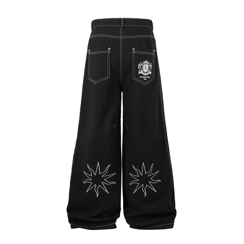 Madxmarx Embroidered Crest Wide-Leg Jeans