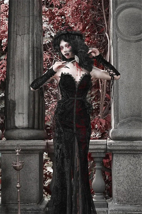 Vestido Gótico de Vampira para Halloween - Preto / S