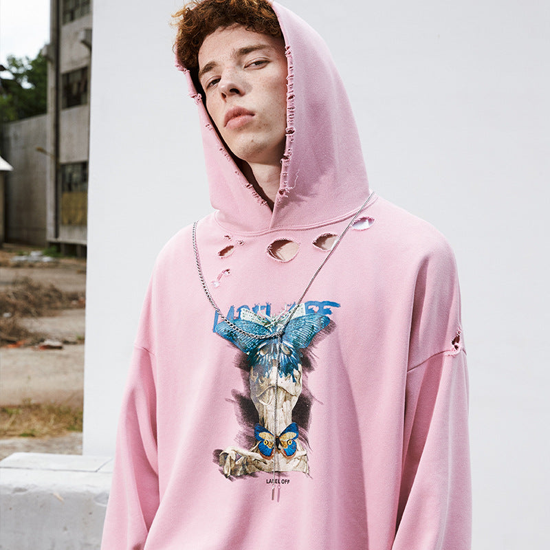 Felpa oversize con cappuccio e motivo a farfalla