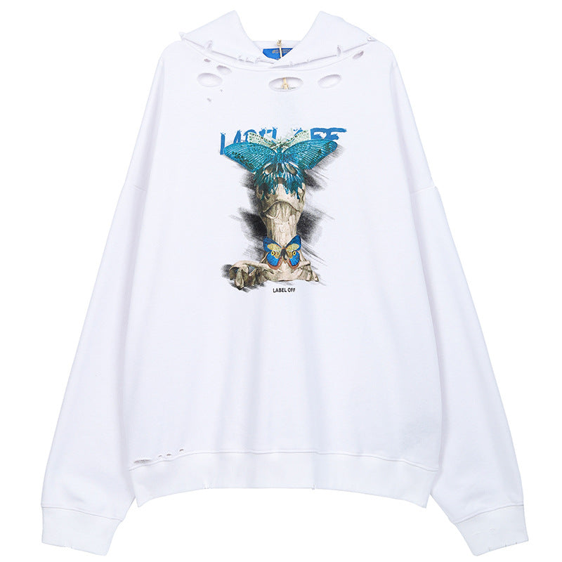Felpa oversize con cappuccio e motivo a farfalla