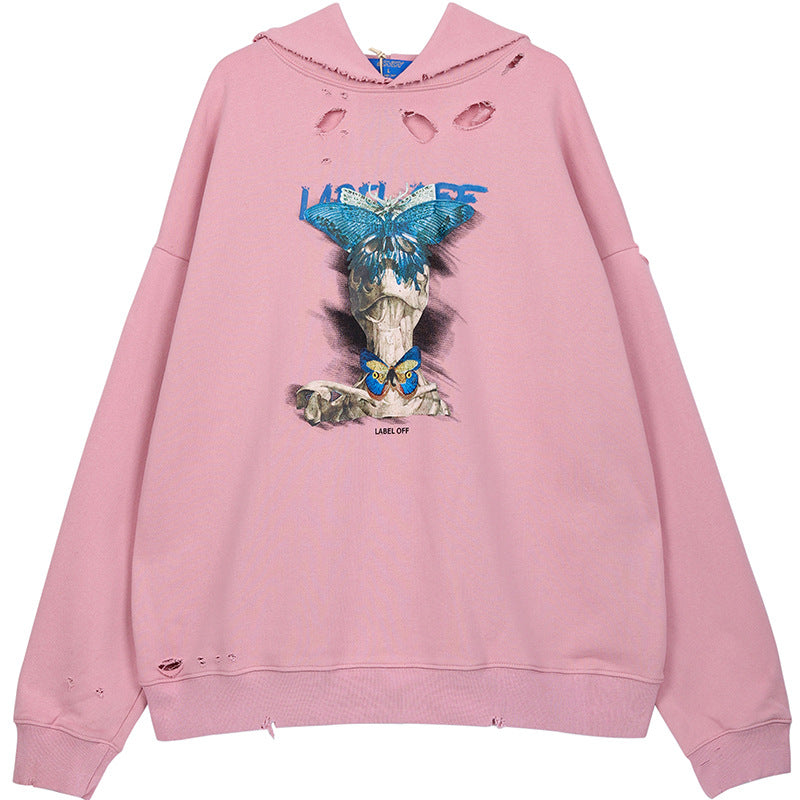 Felpa oversize con cappuccio e motivo a farfalla