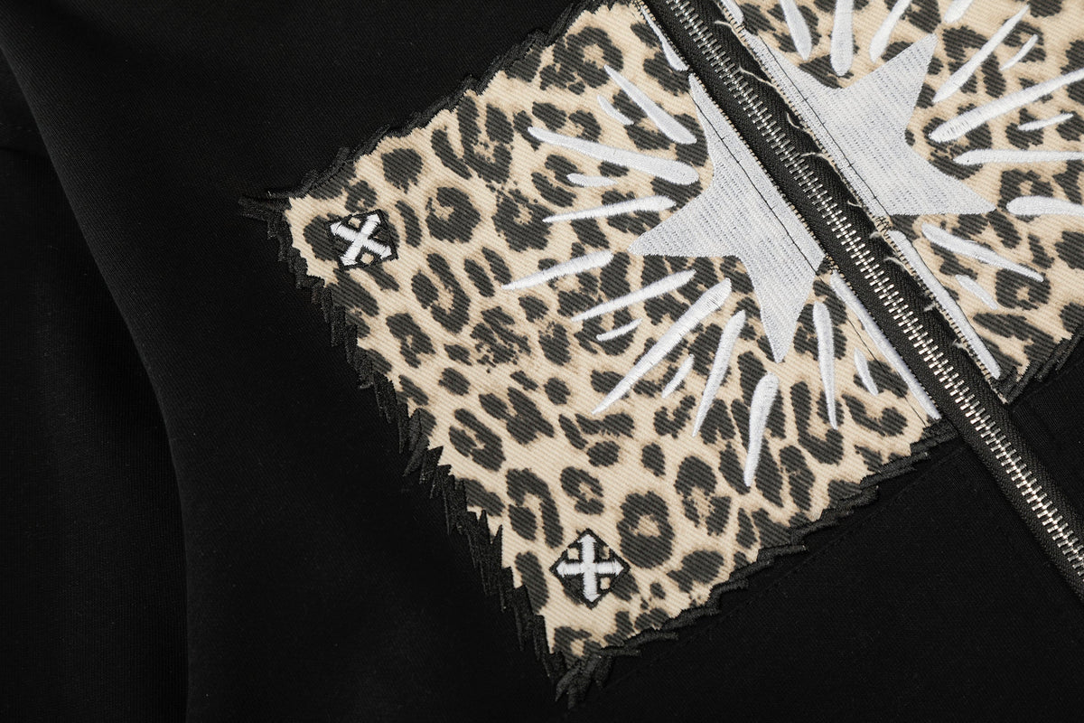 Madxmarx Leopard Panel Zip Hoodie
