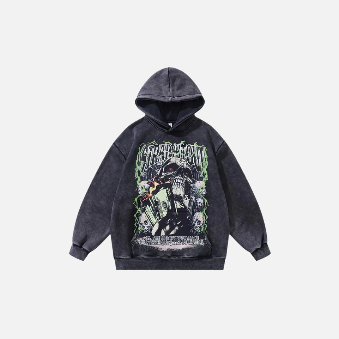 Black Skull Graphic Print Hoodie