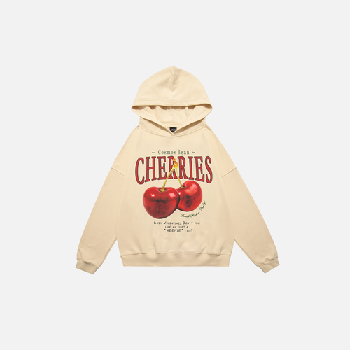 Sudadera informal de algodón con estampado de cerezas - Caqui / S