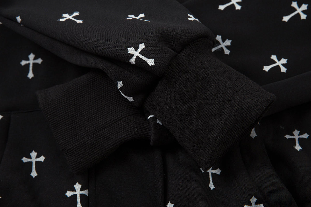 Madxmarx Cross Print Faux Fur Hooded Jacket