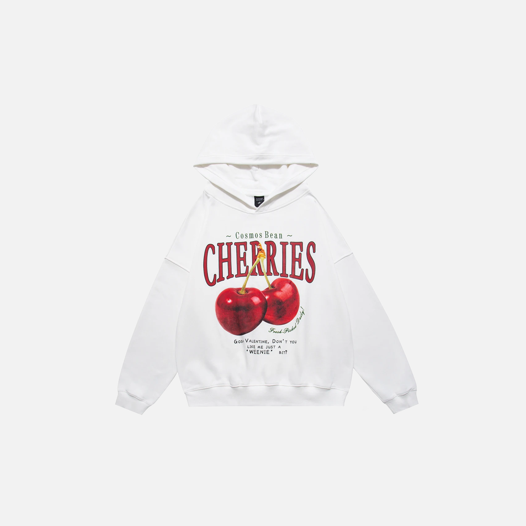 Cherries Print Casual Cotton Hoodie
