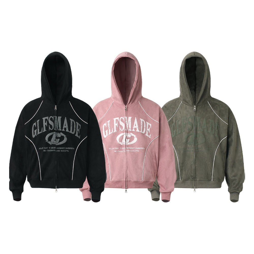 Madxmarx Suede Graphic Zip-Hoodie