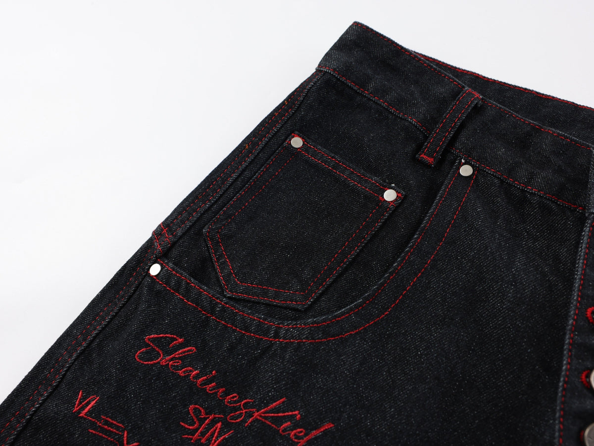Pantalon en jean large brodé dragon Madxmarx