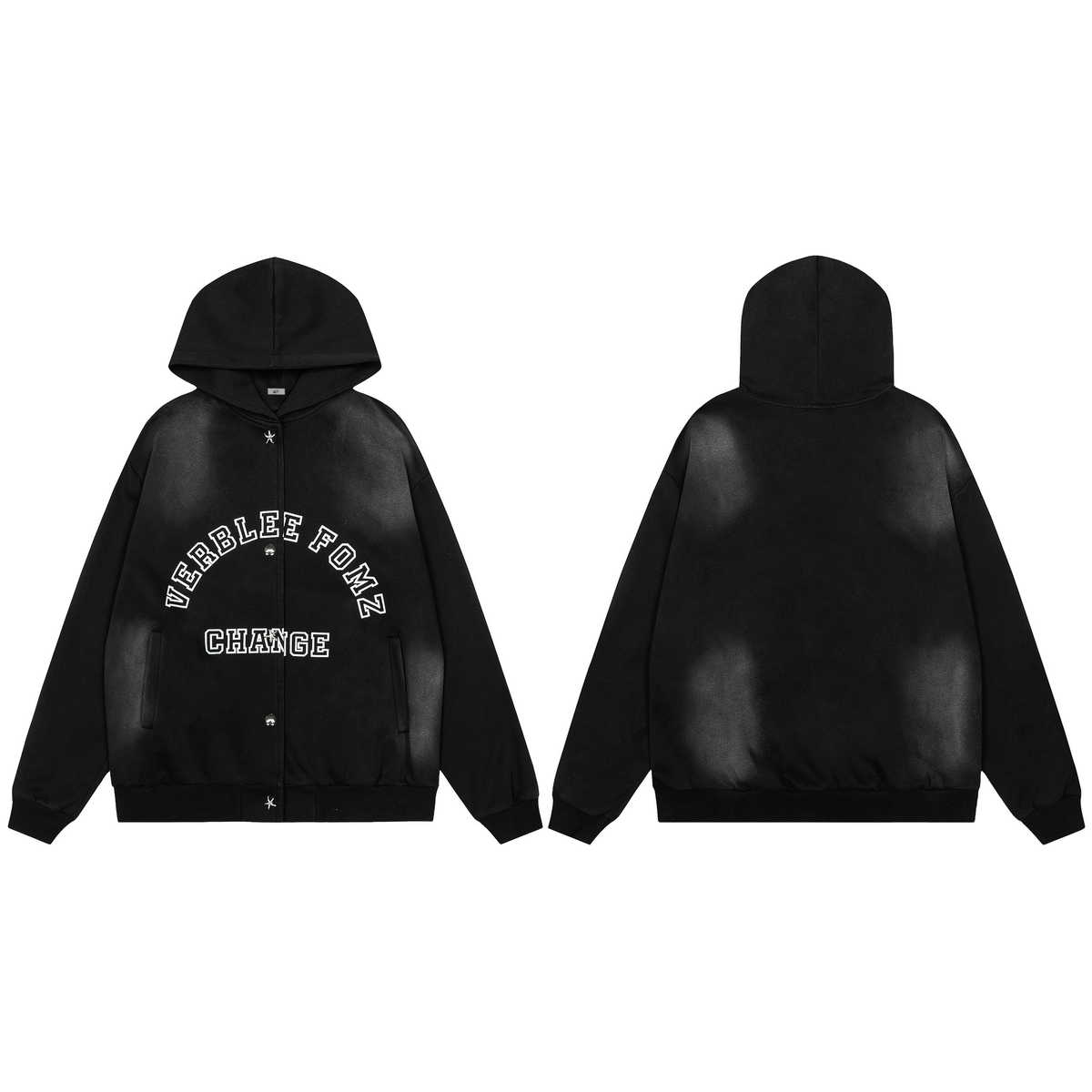Madxmarx “Change” Spray-Fade Varsity Hoodie Jacket