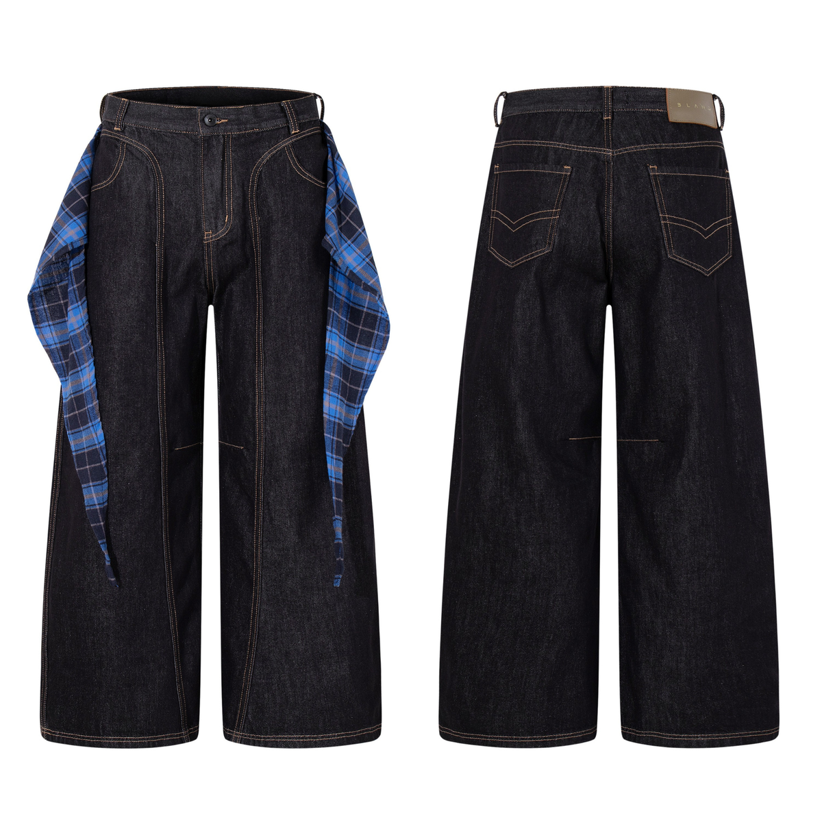 Madxmarx Plaid-Panel Wide-Leg Denim