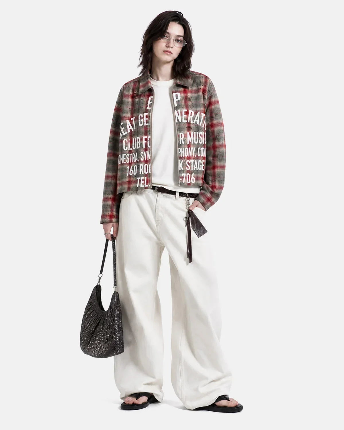 Letter Graphic Plaid Long-Sleeve Shirt